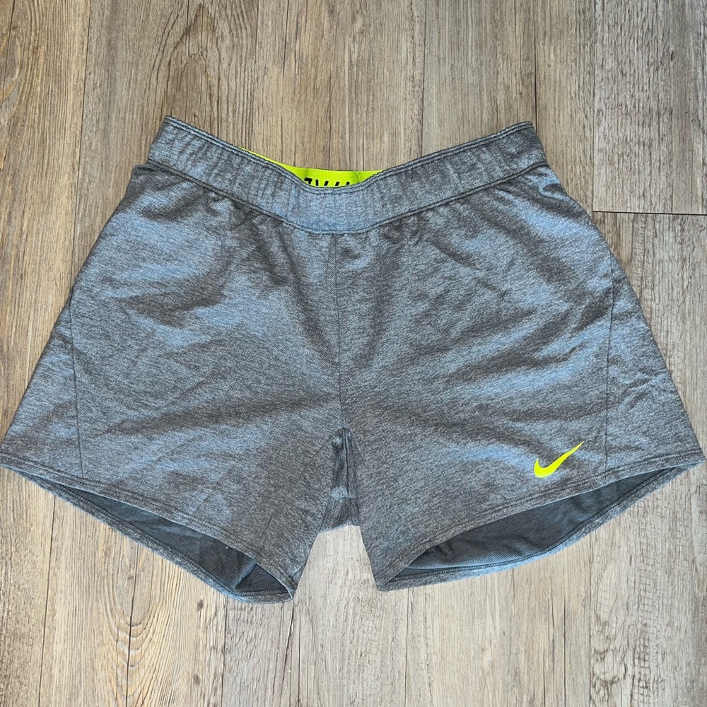 Nike Gray Dri-FIT Shorts with Neon Yellow Trim